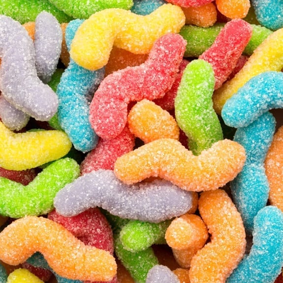 Assorted Sour Gummy Worms. 